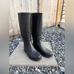 UGG Tall Monogram Black Rubber Rain Boots, $65